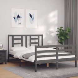 vidaXL Massivholzbett mit Kopfteil Grau