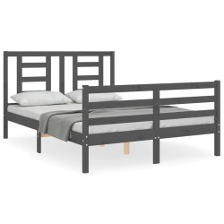 vidaXL Massivholzbett mit Kopfteil Grau