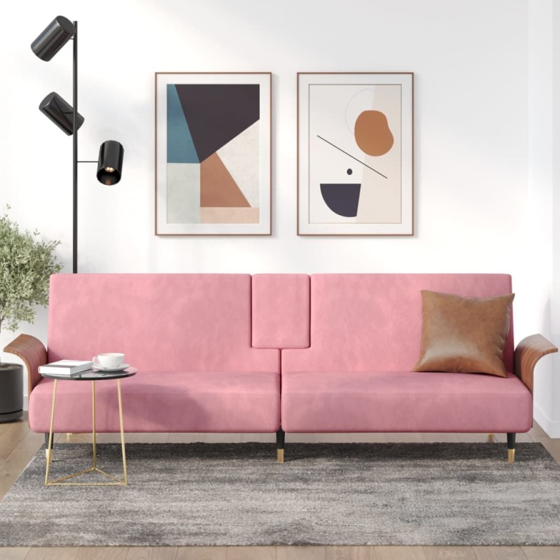 Schlafsofa mit Getränkehaltern Rosa Samt Schlafsofa mit Getränkehaltern Rosa Samt