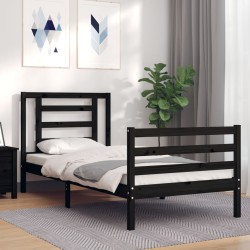 vidaXL Massivholzbett mit Kopfteil Schwarz 90x200 cm