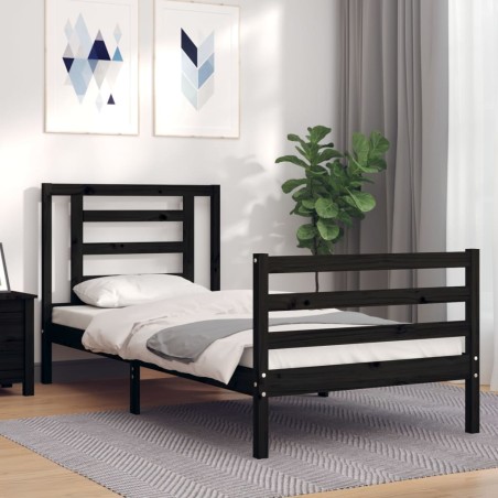 vidaXL Massivholzbett mit Kopfteil Schwarz 90x200 cm