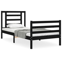 vidaXL Massivholzbett mit Kopfteil Schwarz 90x200 cm
