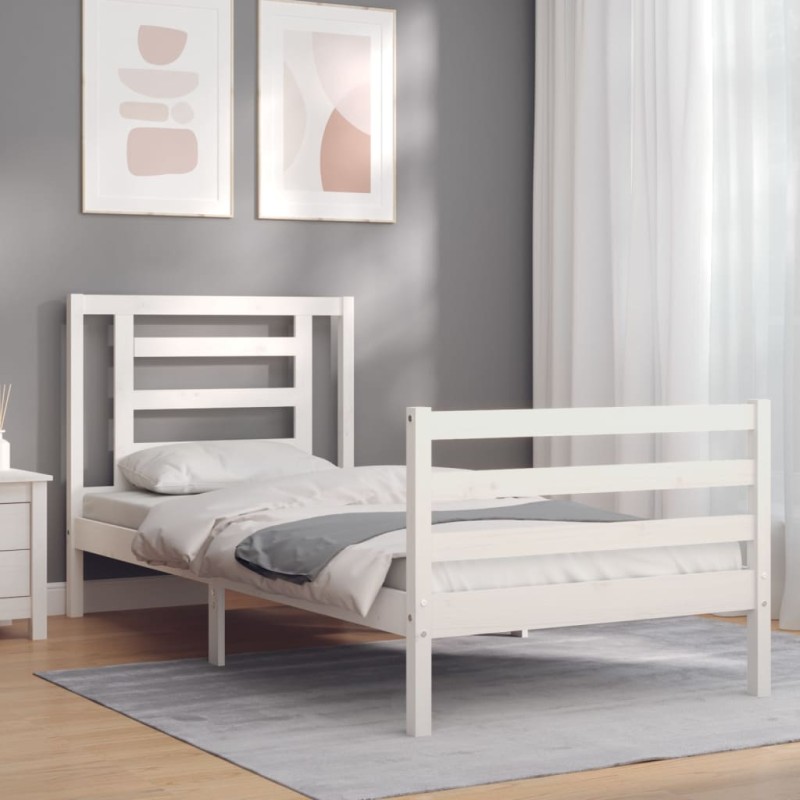 vidaXL Massivholzbett mit Kopfteil Weiß 100x200 cm vidaXL Massivholzbett mit Kopfteil Weiß 100x200 cm