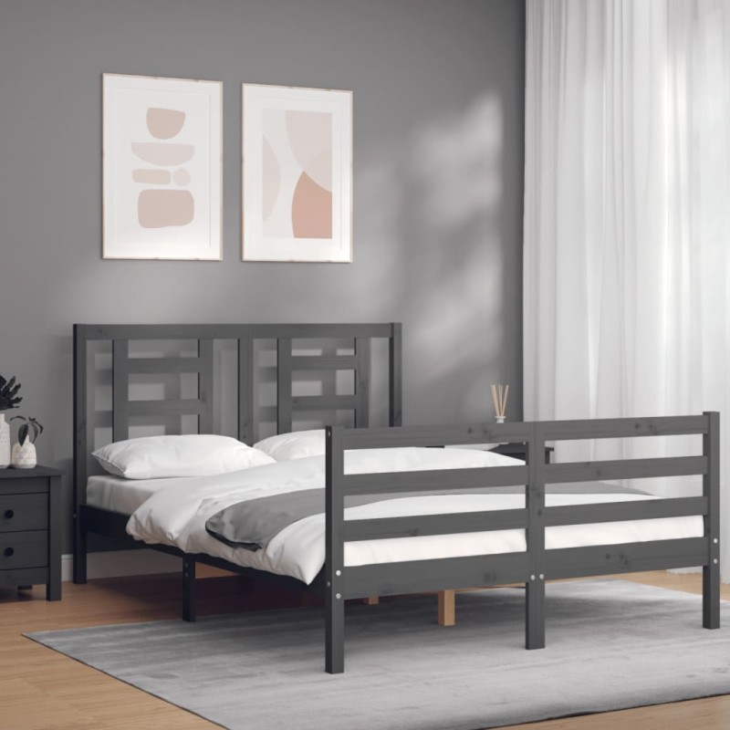 vidaXL Massivholzbett mit Kopfteil Grau 140x200 cm vidaXL Massivholzbett mit Kopfteil Grau 140x200 cm