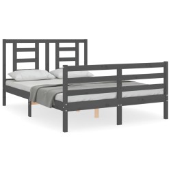 vidaXL Massivholzbett mit Kopfteil Grau 140x200 cm
