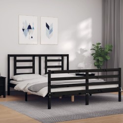 vidaXL Massivholzbett mit Kopfteil Schwarz 160x200 cm