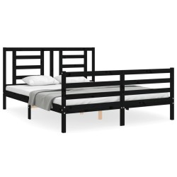 vidaXL Massivholzbett mit Kopfteil Schwarz 160x200 cm