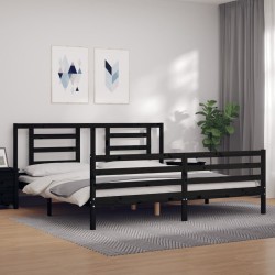 vidaXL Massivholzbett mit Kopfteil Schwarz