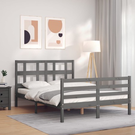 vidaXL Massivholzbett mit Kopfteil Grau 140x190 cm