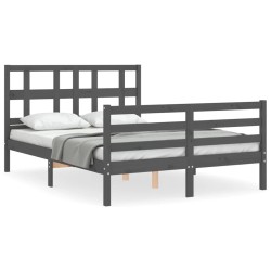 vidaXL Massivholzbett mit Kopfteil Grau 140x190 cm