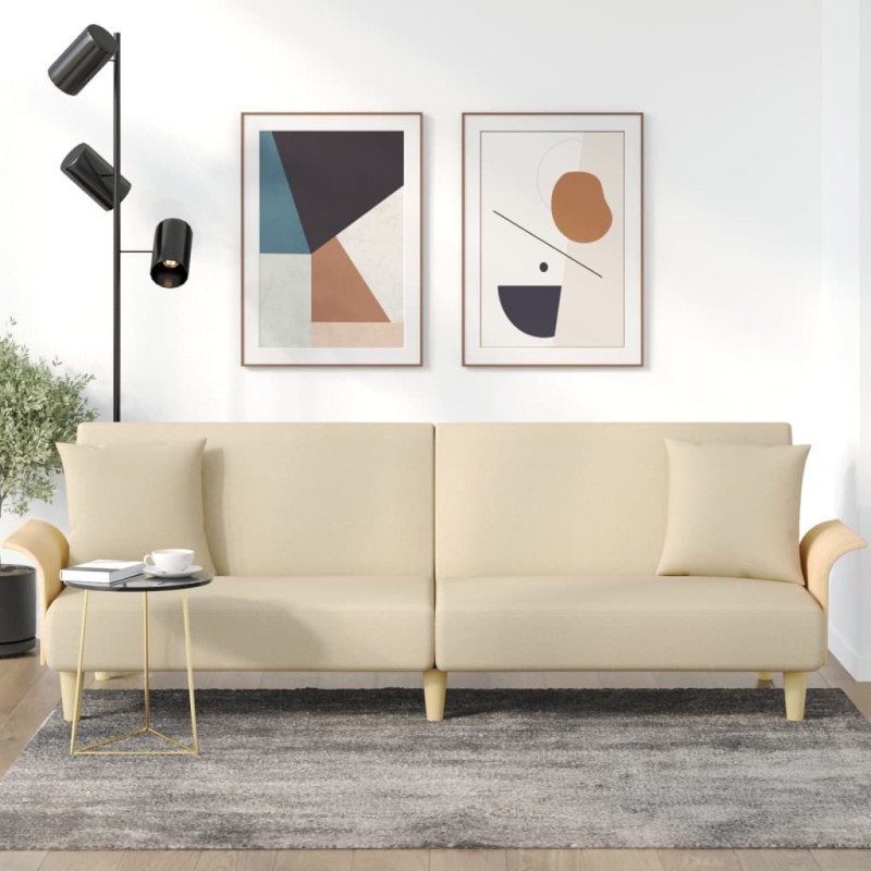 Schlafsofa mit Armlehnen Creme Stoff Schlafsofa mit Armlehnen Creme Stoff