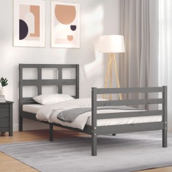 vidaXL Massivholzbett mit Kopfteil Grau 90x200 cm