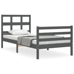 vidaXL Massivholzbett mit Kopfteil Grau 90x200 cm