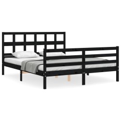 vidaXL Massivholzbett mit Kopfteil Schwarz 160x200 cm