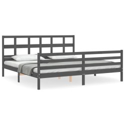vidaXL Massivholzbett mit Kopfteil Grau 200x200 cm