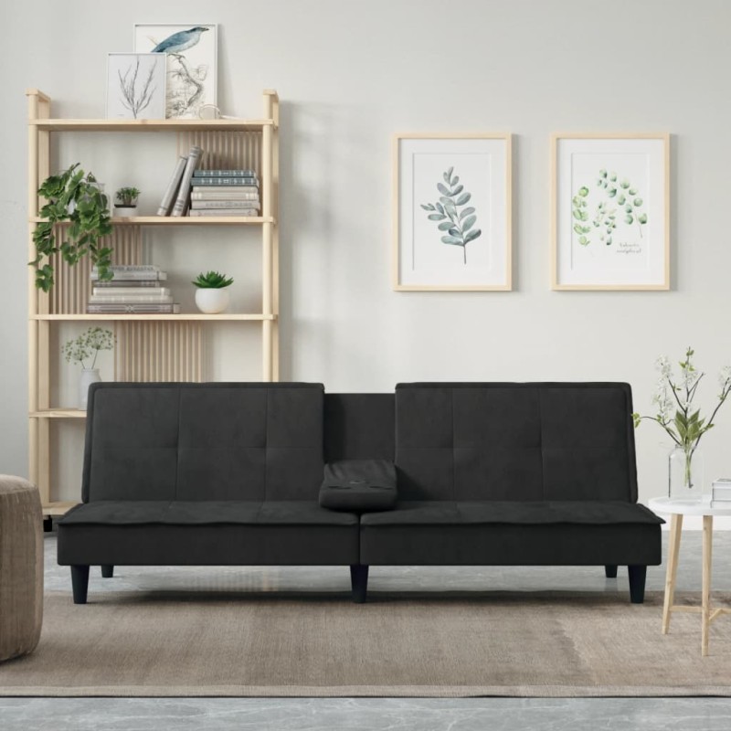 vidaXL Schlafsofa mit Getränkehaltern Schwarz Samt vidaXL Schlafsofa mit Getränkehaltern Schwarz Samt