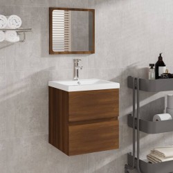 vidaXL Waschbeckenunterschrank Waschbecken Spiegel Braun Eichen-Optik