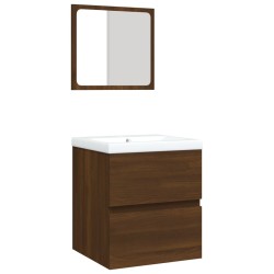 vidaXL Waschbeckenunterschrank Waschbecken Spiegel Braun Eichen-Optik