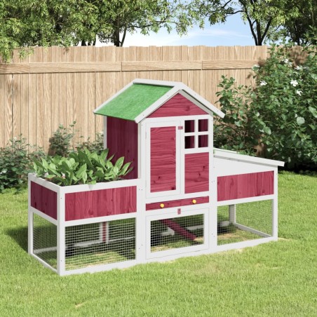 vidaXL Kaninchenstall Rot 170x63x113 cm Massivholz Kiefer