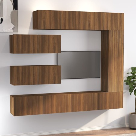 vidaXL 7-tlg. TV-Schrank-Set Braun Eichen-Optik Holzwerkstoff