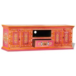 vidaXL TV-Schrank Mangoholz Massiv Rosa Handbemalt 