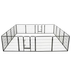 vidaXL Hunde-Laufstall 16 Panels Stahl 80x80 cm Schwarz