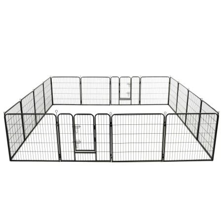 vidaXL Hunde-Laufstall 16 Panels Stahl 80x80 cm Schwarz