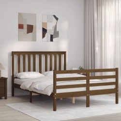 vidaXL Massivholzbett mit Kopfteil Honigbraun