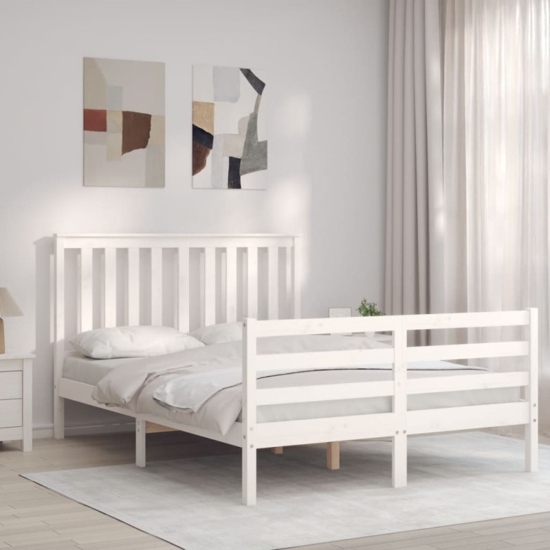 vidaXL Massivholzbett mit Kopfteil Weiß 140x190 cm vidaXL Massivholzbett mit Kopfteil Weiß 140x190 cm