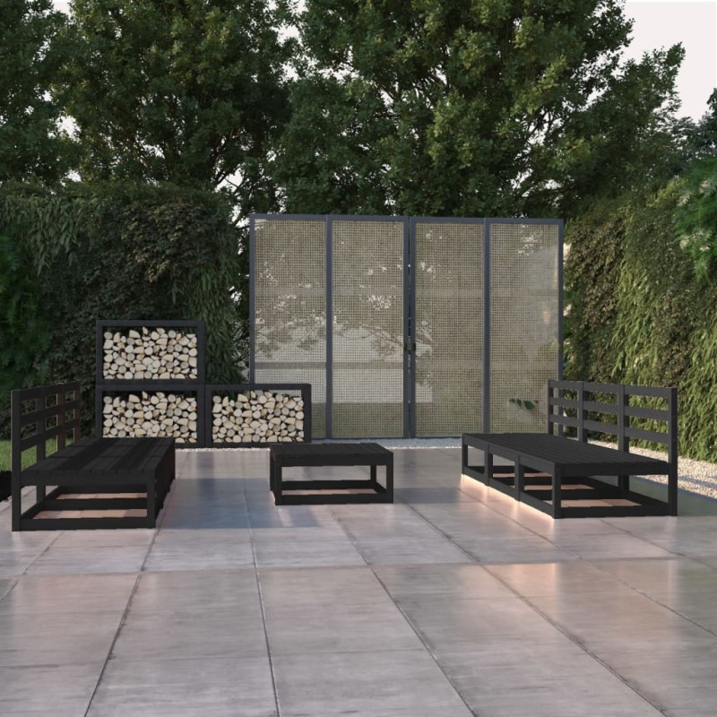 vidaXL 7-tlg. Garten-Lounge-Set Schwarz Massivholz Kiefer vidaXL 7-tlg. Garten-Lounge-Set Schwarz Massivholz Kiefer