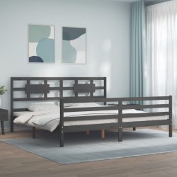 vidaXL Massivholzbett mit Kopfteil Grau