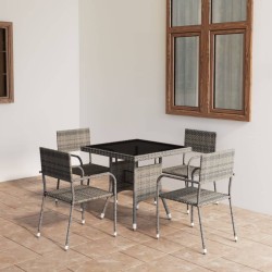 vidaXL 5-tlg. Garten-Essgruppe Poly Rattan Grau 