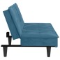 Schlafsofa mit Getränkehaltern Blau Samt Schlafsofa mit Getränkehaltern Blau Samt