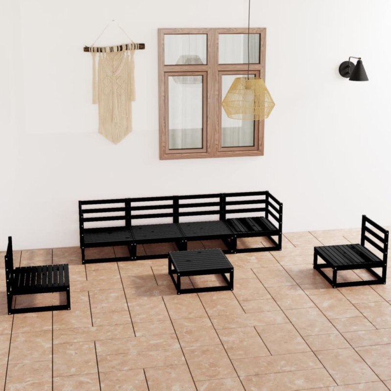 vidaXL 7-tlg. Garten-Lounge-Set Schwarz Massivholz Kiefer vidaXL 7-tlg. Garten-Lounge-Set Schwarz Massivholz Kiefer