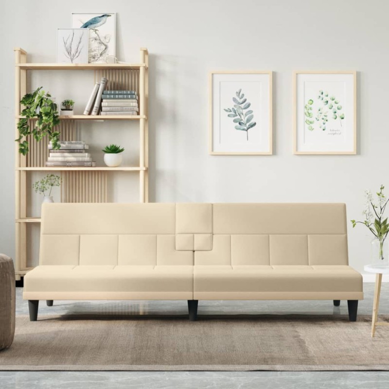 Schlafsofa mit Getränkehaltern Creme Stoff Schlafsofa mit Getränkehaltern Creme Stoff
