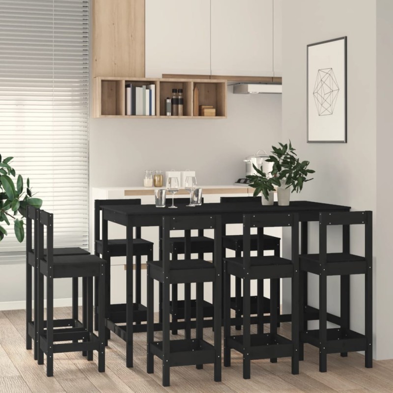 vidaXL 9-tlg. Bar-Set Schwarz Massivholz Kiefer vidaXL 9-tlg. Bar-Set Schwarz Massivholz Kiefer