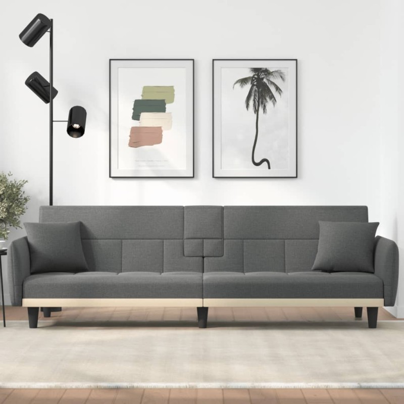 Schlafsofa mit Getränkehaltern Dunkelgrau Stoff Schlafsofa mit Getränkehaltern Dunkelgrau Stoff