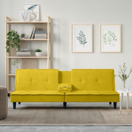 Schlafsofa mit Getränkehaltern Gelb Samt