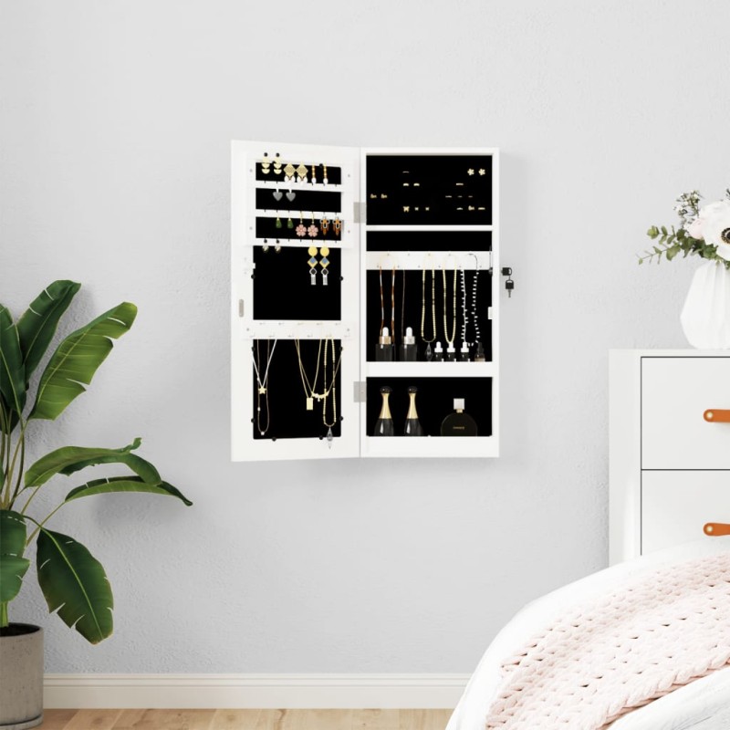 Schmuckschrank mit Spiegel Wandmontage Weiß 30x8,5x67 cm Schmuckschrank mit Spiegel Wandmontage Weiß 30x8,5x67 cm