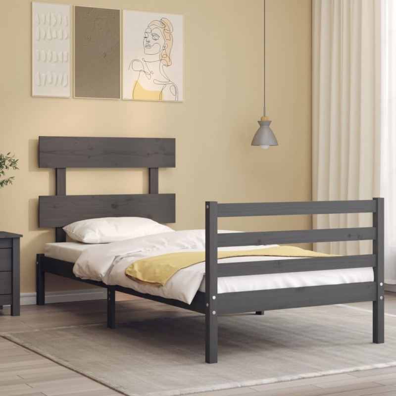 vidaXL Massivholzbett mit Kopfteil Grau 100x200 cm vidaXL Massivholzbett mit Kopfteil Grau 100x200 cm