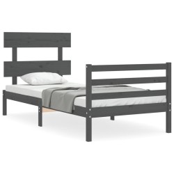 vidaXL Massivholzbett mit Kopfteil Grau 100x200 cm