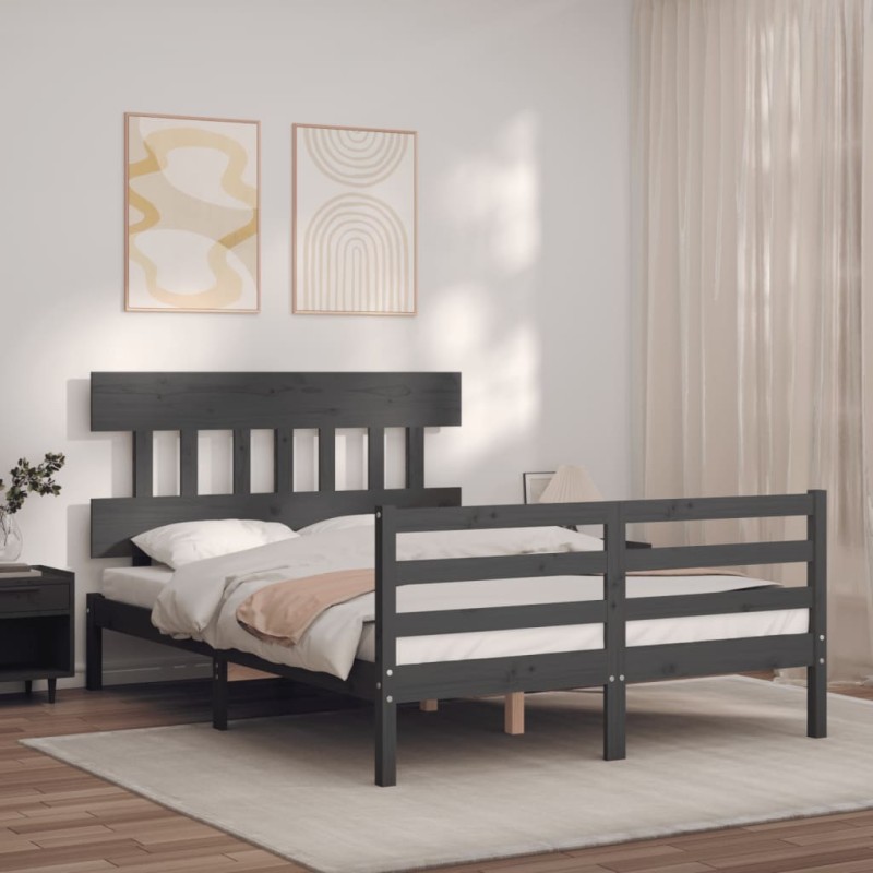 vidaXL Massivholzbett mit Kopfteil Grau vidaXL Massivholzbett mit Kopfteil Grau