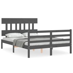 vidaXL Massivholzbett mit Kopfteil Grau 140x190 cm