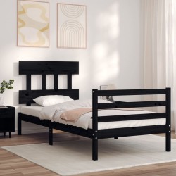 vidaXL Massivholzbett mit Kopfteil Schwarz 100x200 cm
