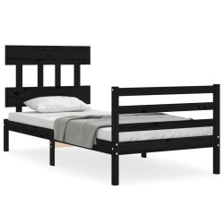 vidaXL Massivholzbett mit Kopfteil Schwarz 100x200 cm