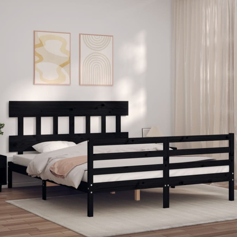 vidaXL Massivholzbett mit Kopfteil Schwarz vidaXL Massivholzbett mit Kopfteil Schwarz
