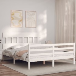 vidaXL Massivholzbett mit Kopfteil Weiß 160x200 cm