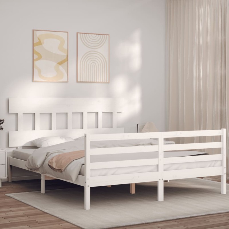 vidaXL Massivholzbett mit Kopfteil Weiß 160x200 cm vidaXL Massivholzbett mit Kopfteil Weiß 160x200 cm
