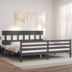 vidaXL Massivholzbett mit Kopfteil Grau