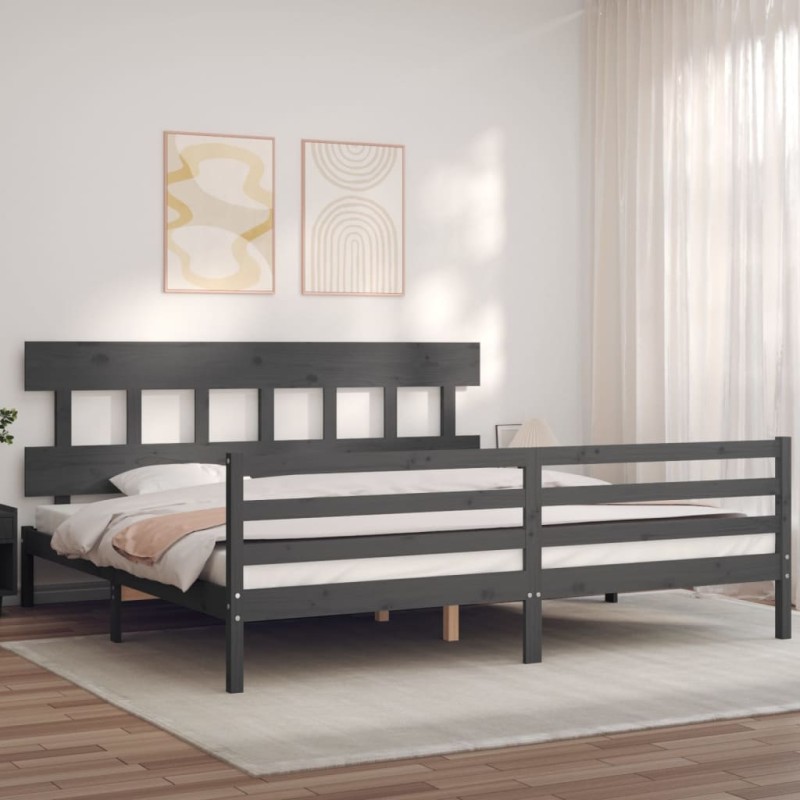 vidaXL Massivholzbett mit Kopfteil Grau vidaXL Massivholzbett mit Kopfteil Grau